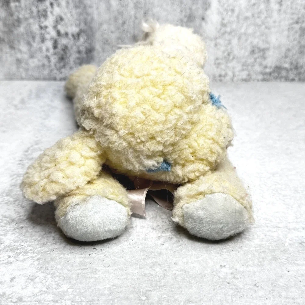 Vintage Eden Toys Yellow Sherpa Lamb Plush Floppy Laying Sheep 12 Inch Rattle